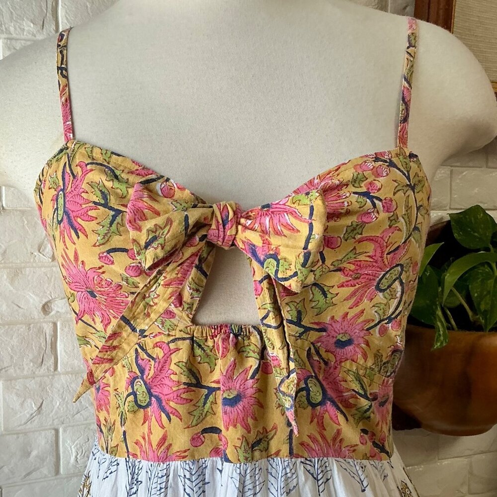 Perry Walker Collective Calli Midi Dress Pink Yellow Floral Boho Cottage - Picture 3 of 11